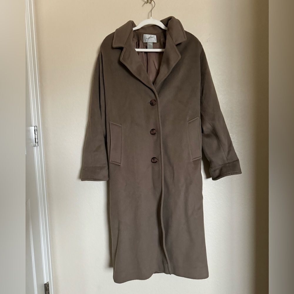 Vintage Classic Oversized Longline Wool Coat Sz 10 In Mocha Tan Color — image 3 of 7